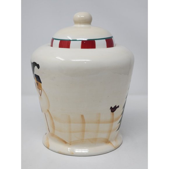 Crazy Mountain Snoman With‎ Birdhouse Evergreen Trees Christmas Cookie Jar - Picture 2 of 10